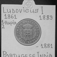 Монета Португалска Индия 1/2 Рупия 1881 г. Крал Луиш I, снимка 1 - Нумизматика и бонистика - 35778454