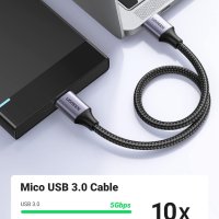 UGREEN Micro USB 3.0 кабел, USB 3.0 A към Micro B, найлонова плетена обвивка, снимка 4 - Кабели и адаптери - 42591599