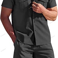 Мъжки летен комплект от ленена риза и къси панталони, 5цвята - 023, снимка 6 - Други - 40825849