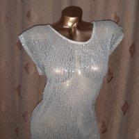 LC   L/XL Бяла прозрачна рокля с пайети , снимка 3 - Рокли - 40385940