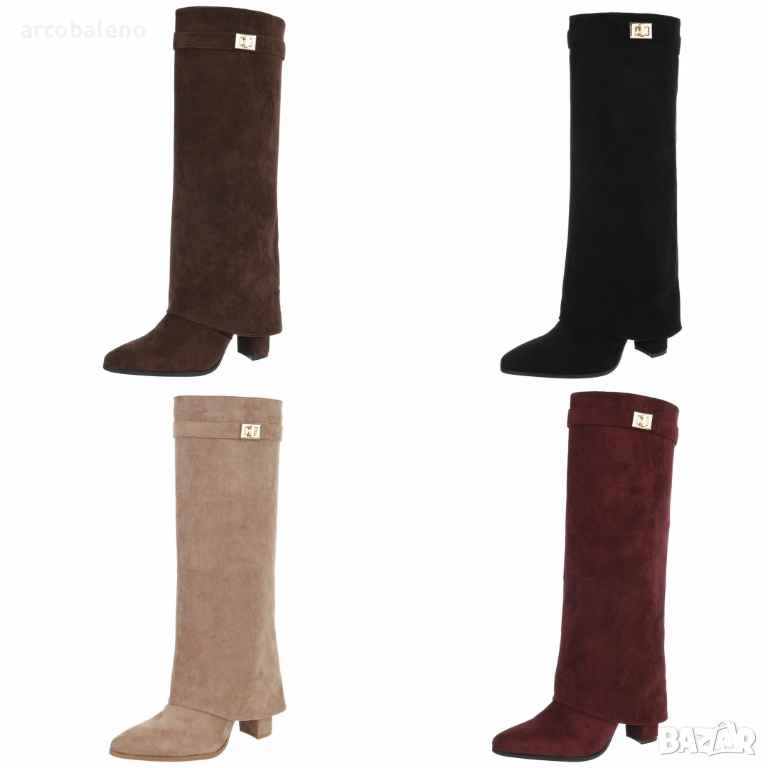 Дамски велурени ботуши на висок ток, 4цвята , снимка 1