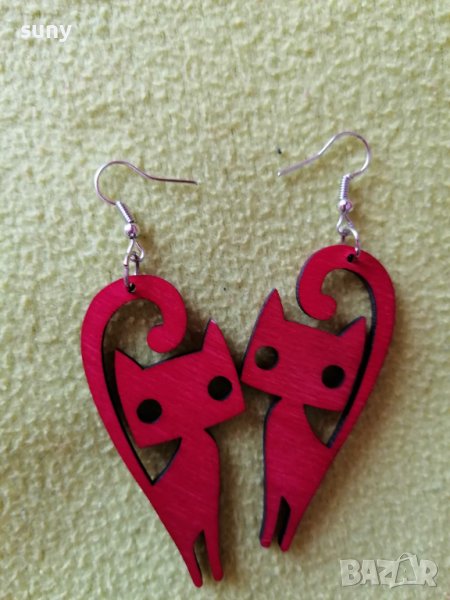 Еко обеци от дърво коте, снимка 1