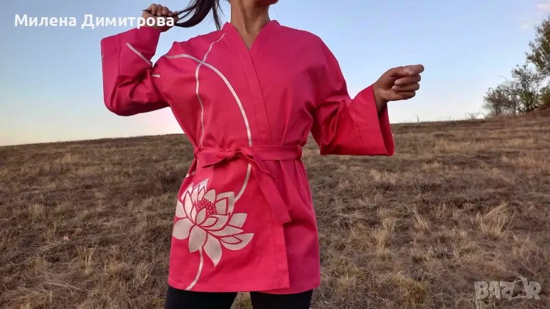 Ръчно рисувано сатенирано кимоно, снимка 1