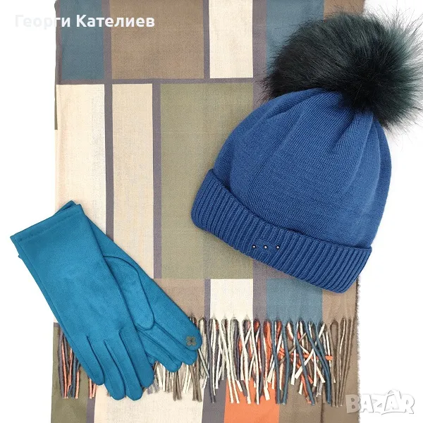 Дамски зимен комплект на фигури-Шал, шапка и ръкавици, снимка 1