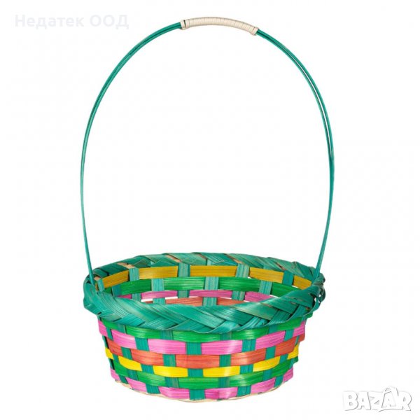 Великденска декорация, Плетена кошница, Зелена/ многоцветна, 22x38 см, снимка 1