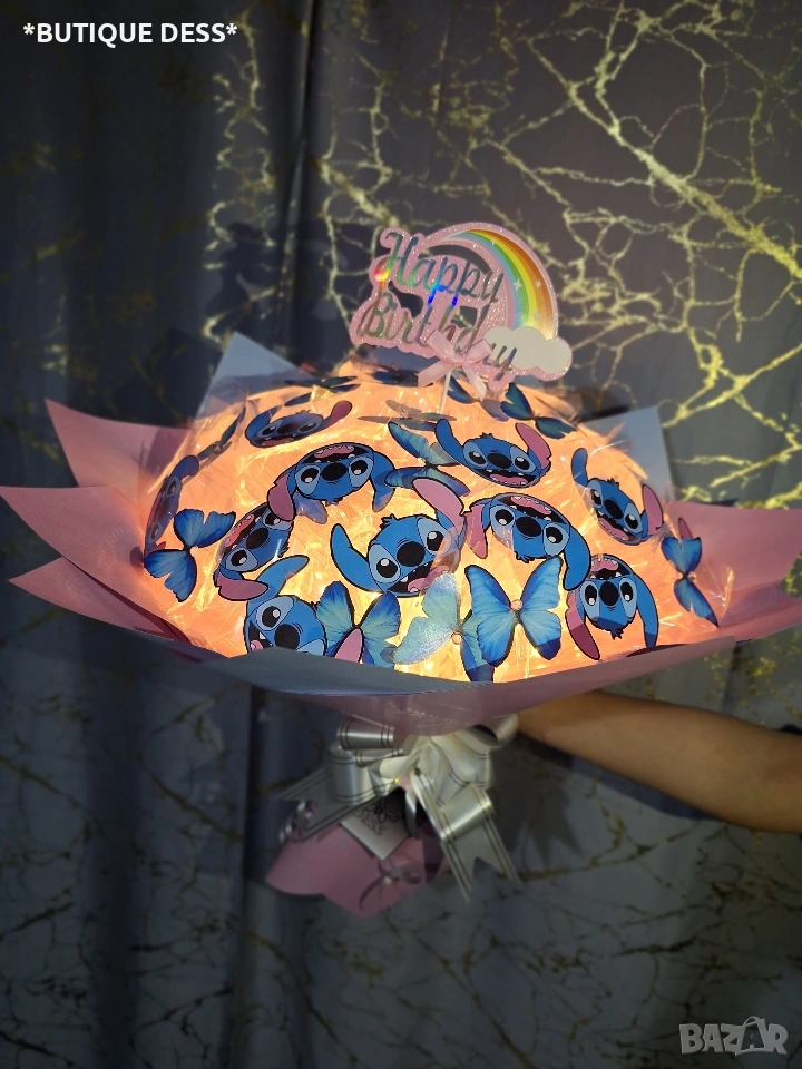 Ръчно изработен светещ букет "Стич", снимка 1