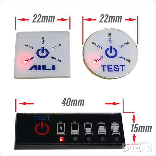 х2 броя Индикатор батерии  3S 5S 6S  Li-ion Makita Battery Level Indicator,или 12V/21/24V акумулатор, снимка 1