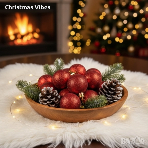 Комплект коледни топки 2 см – сребърни (8 бр.) и червени (16 бр.), снимка 1