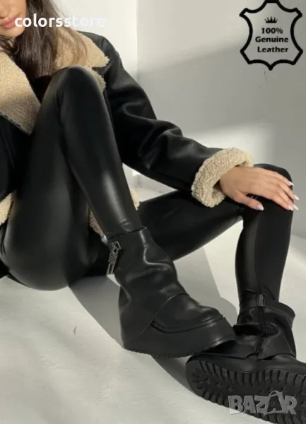 Боти на платформа - черна ЕСТЕСТВЕНА кожа - EK20, снимка 1