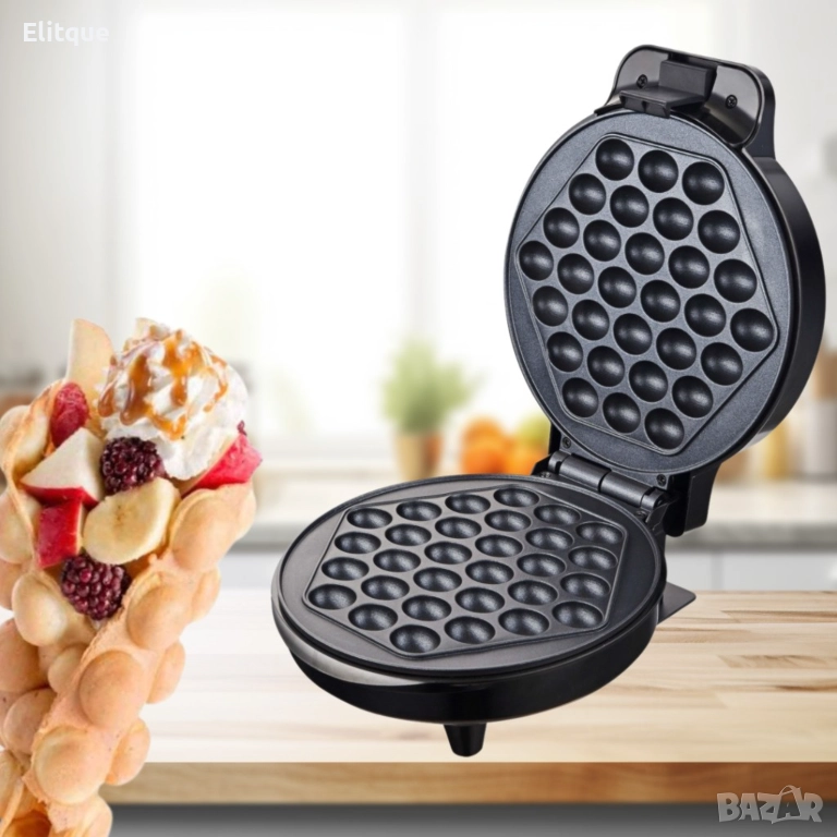 Гофретник за Bubble Waffle Rosberg, 1000W, Черен, 2 ГОДИНИ ГАРАНЦИЯ, снимка 1