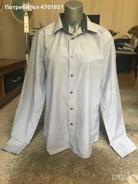 Сива мъжка риза с дълъг ръкав, снимка 1