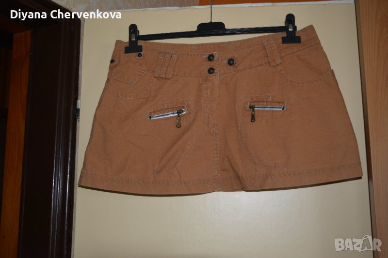 Къса лятна дънкова пола - кафява , снимка 1
