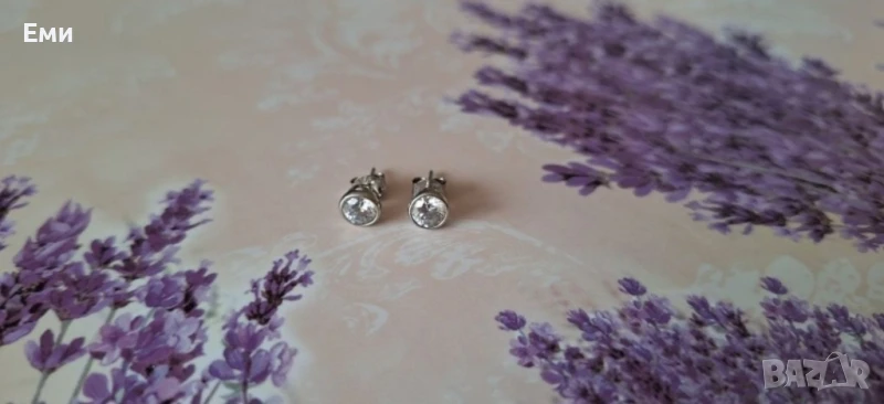 Сребърни обеци с цирконий , снимка 1