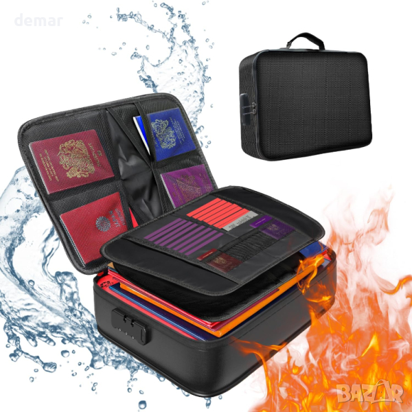 QUOLIX Огнеупорна чанта за документи, 36×27×10 см Огнеупорна кутия за документи с голям капацитет, снимка 1