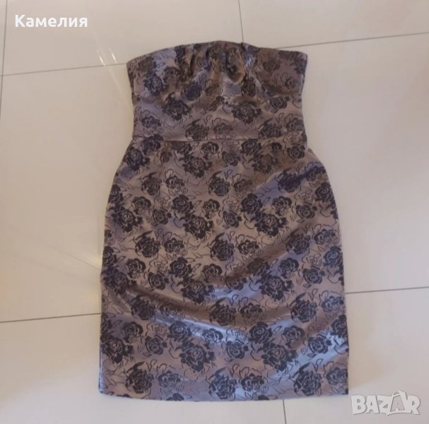 Чисто нова кафява официална къса рокля с рози, размер M, снимка 1