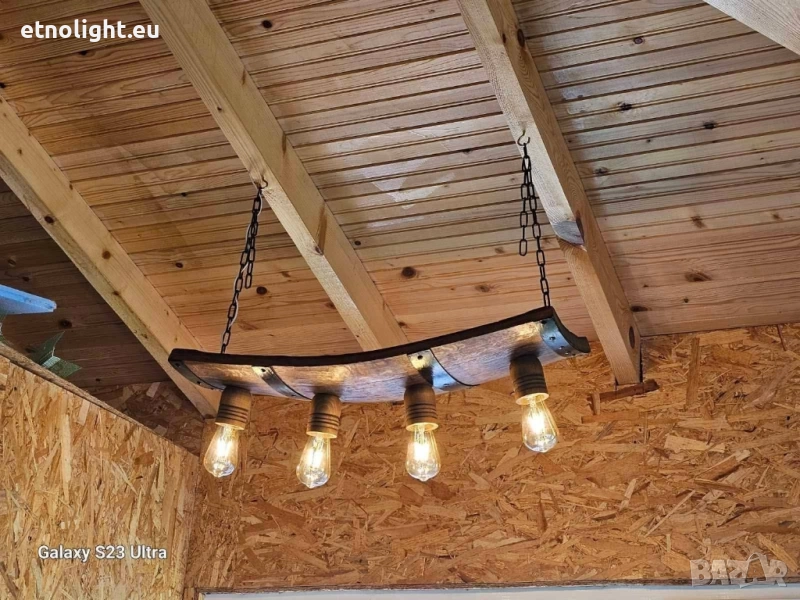 Полилеи, лампи от автентични дъбови бъчви с ръчно изработени дървени чашки , снимка 1