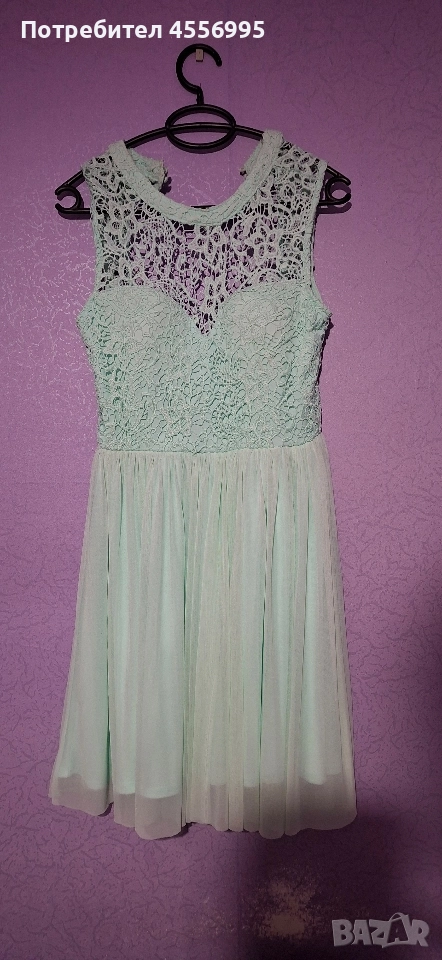 Елегантна дамска рокля с дантела - цвят мента, снимка 1