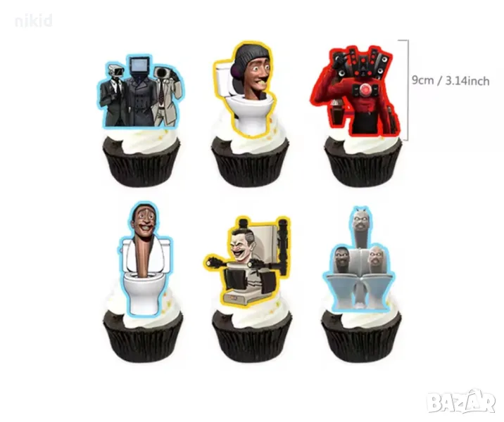 24 бр Skibidi Toilet Скибиди Тойлет vs къси остри картонени топери топер торта мъфини кексчета, снимка 1