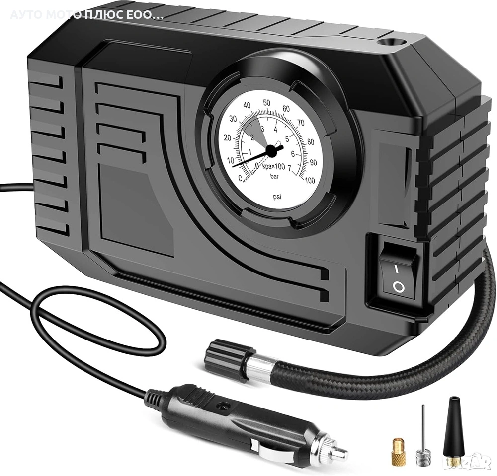 Kомпресор с манометър за помпене на гуми - 12V/ 60W/ 90 PSI, снимка 1
