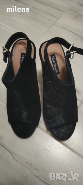 Черни сандали на ток, снимка 1