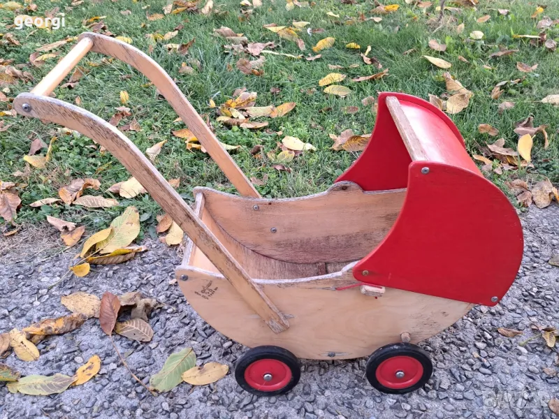 ретро дървена играчка детска количка, снимка 1
