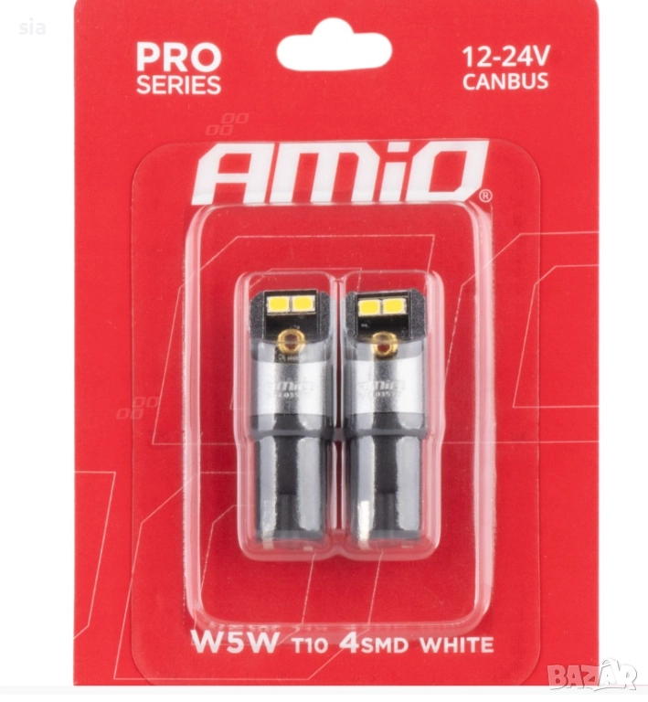 LED крушки CANBUS PRO T10 W5W 4x2016 SMD бели 12V 24V AMIO, снимка 1