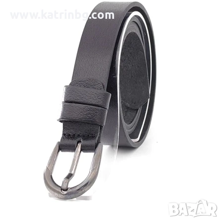 Дамски колан за дънки естествена кожа в черно с обла катарама Код на продукта:D-0014