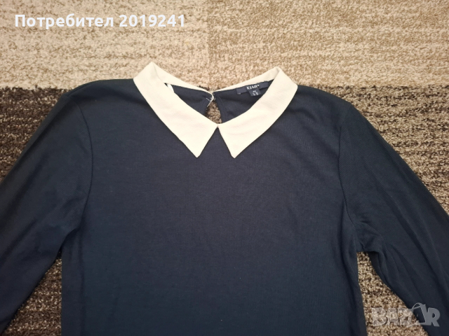 Тъмно синя рокля с бяла яка, снимка 4 - Рокли - 53215330