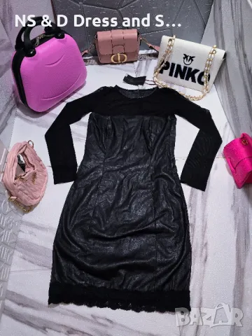 Дамска кожена рокля с ръкави от тюл, снимка 5 - Рокли - 47560475