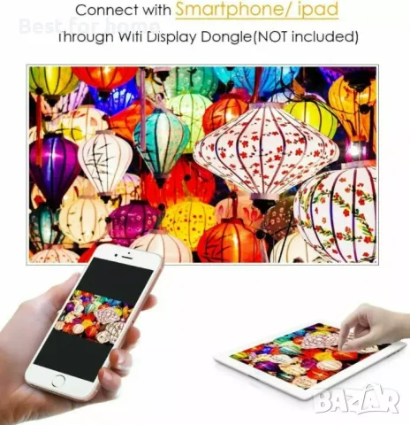 Проектор DBPOWER RD810 до 176" дисплей, 1080P HD проектор, снимка 6 - Плейъри, домашно кино, прожектори - 48351964