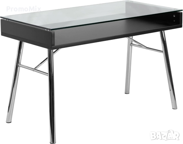 Бюро Flash Furniture Brettford NAN-JN-2966-GG Бюро с плот от закалено стъкло Работна маса Офис бюро 
