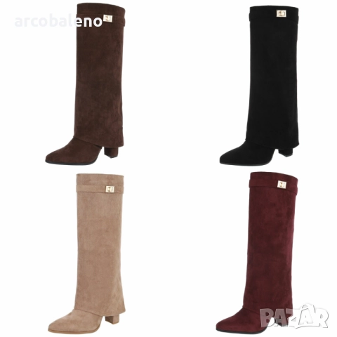 Дамски велурени ботуши на висок ток, 4цвята 