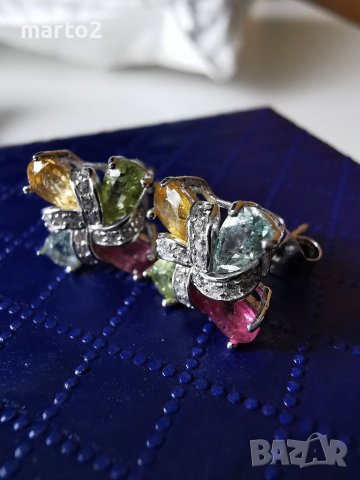 Елегантни Сребърни 925 Обеци с Натурални Турмалини, снимка 2 - Обеци - 40175827