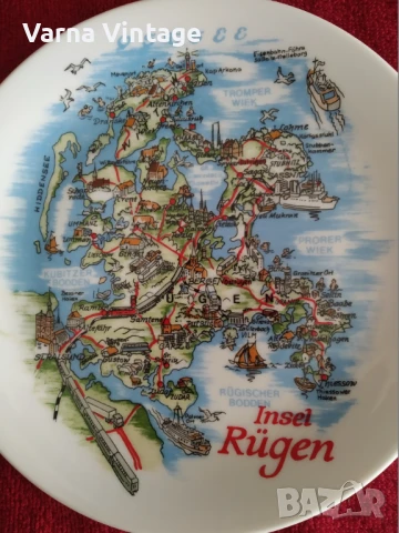 Колекционерска порцеланова чиния Карта на остров Рюген. Германия., снимка 2 - Колекции - 51079785