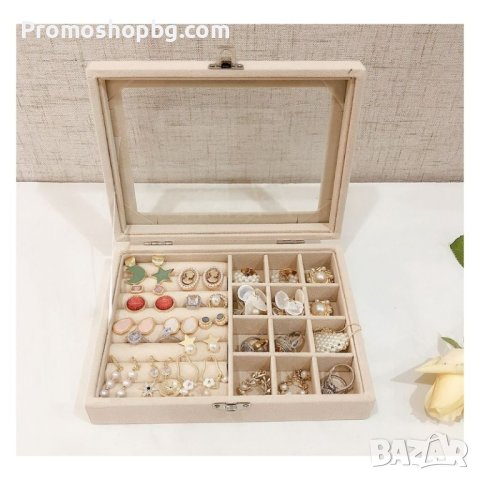 Кутия за бижута 20х15х5 см, Бежова, снимка 2 - Кутии за съхранение - 41758366