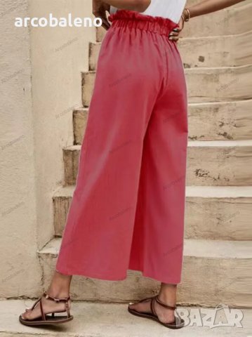 Дамски едноцветен ленен панталон с колан и широки крачоли, 6цвята - 023, снимка 11 - Панталони - 40028452
