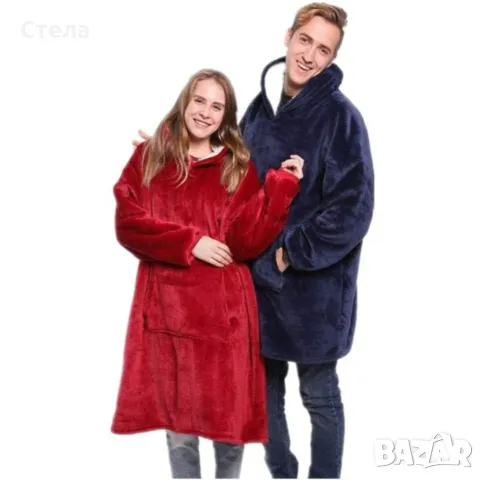 Плюшено пухкава одеяло с ръкави и качулка, плюшен суитчър , снимка 2 - Други - 47648382