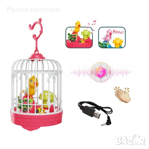 Интерактивно повтарящо птиче в клетка /USB зареждане/.