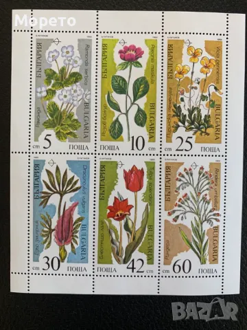 Малък лист марки-Растения застрашени от изчезване-1989год.