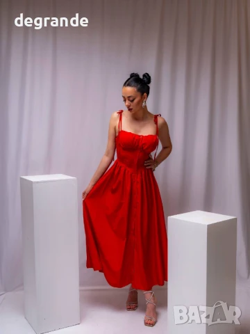 Дамска червена рокля със секси деколте, снимка 4 - Рокли - 50904975