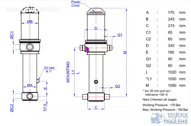 ХИДРАВЛИЧЕН ЦИЛИНДЪР HIDROMAS GHS 155 X 4 X 4960 H - 43155449606-SHORT, снимка 2 - Части - 40729450