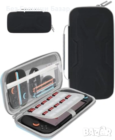 Нов Калъф Nintendo Switch 2 твърд EVA антишок, място Joy-Cons, 10 игри