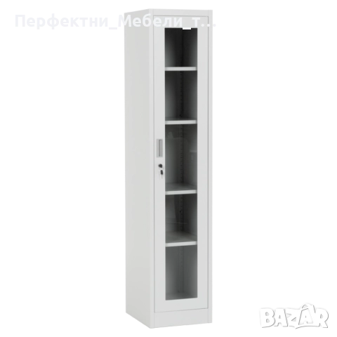 Тесен висок метален шкаф с 4 рафта,ключ,стъклени врати-за лекарства,мостри,изложения,ценни предмети, снимка 2 - Шкафове и рафтове - 51805099