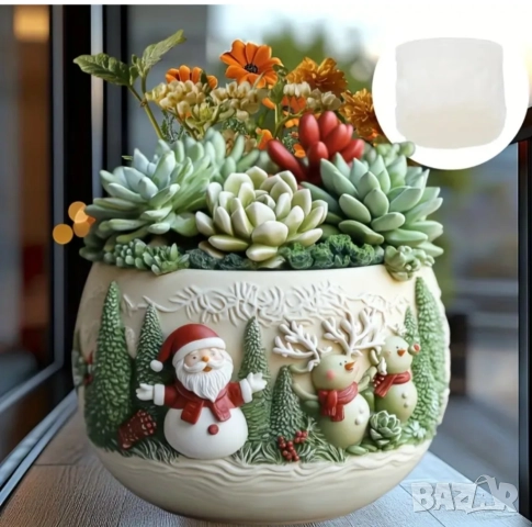 Молд буркан кашпа дядо Коледа с елени, снимка 5 - Форми - 51946252
