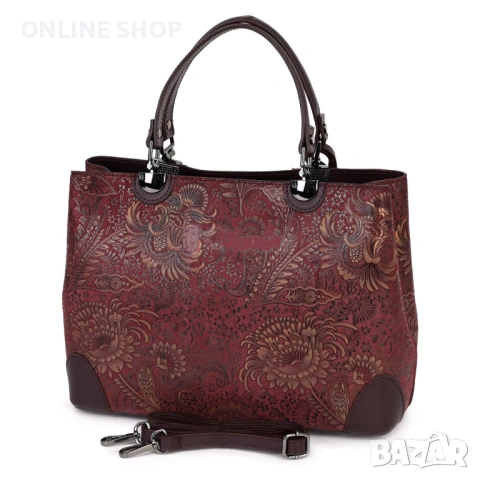 Елегантна дамска чанта от естествена кожа в цвят бордо НОВА, снимка 8 - Чанти - 53688892