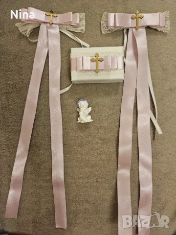 Комплект за кръщене кутия за кръстче и панделки за свещи, снимка 2 - Други - 51076748