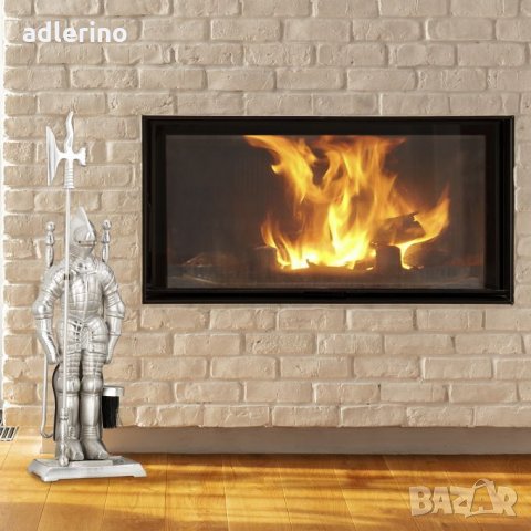 Прибори за камина Рицар, 72 см, чугун, 4 части, сребрист, снимка 2 - Статуетки - 34152825