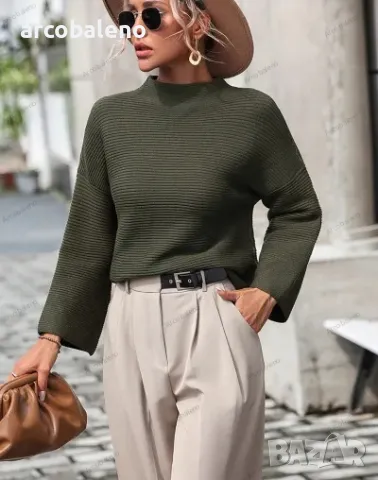 Свободен дамски едноцветен пуловер, 5цвята, снимка 3 - Блузи с дълъг ръкав и пуловери - 42284226