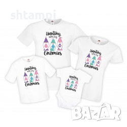 Kомплект Тениски Великден Джуджета Hunting With My Gnomes,Великден,Празник,Заек,Яйце,Easter,, снимка 2 - Тениски - 36353125