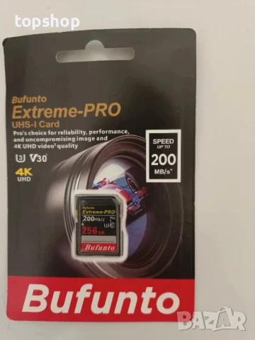 Bufunto extreme-pro 256gb UHS-I card Up To 200mb Speed 4K, A2, SD карта памет